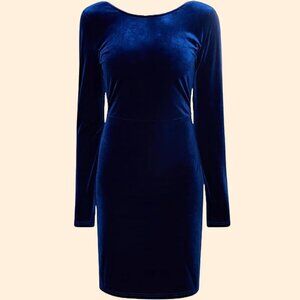 Vintage 1960s Midnight Blue Velvet Dress long sleeve mini dress